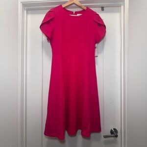🩷 NWT! Pink CALVIN KLEIN Tulip Sleeve Flare Dress - Size 10